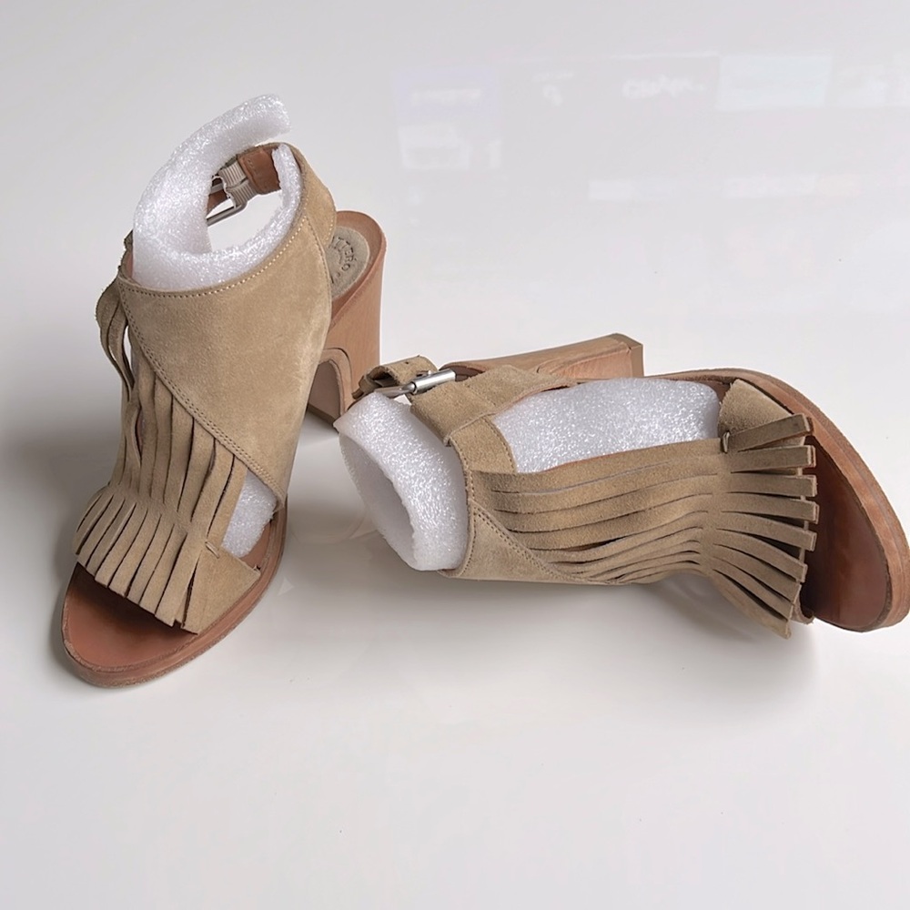 Buttero Italian brand Suede Leather Lined Ankle Strap Sandals Fringe design